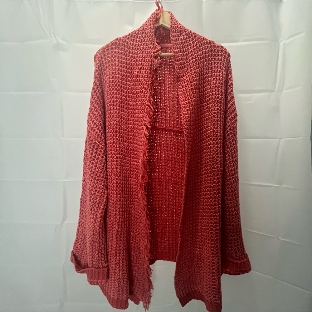 Free People Coral Open Knit Boho Cardigan Size M Silk Cotton Blend